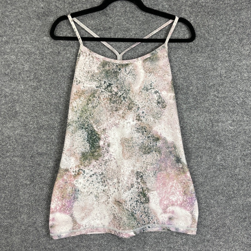 Lululemon Power Tank Top Womens 10 Pink Abstract Good Built-in Bra Strappy